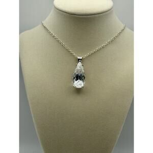 Large Quartz Crystal Pendant In Rhodium Plated Sterling Silver Handmade In USA